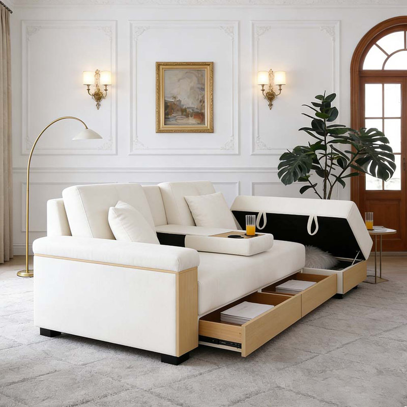 Canapé-lit convertible, canapé-lit double pliant multifonctionnel, Beige