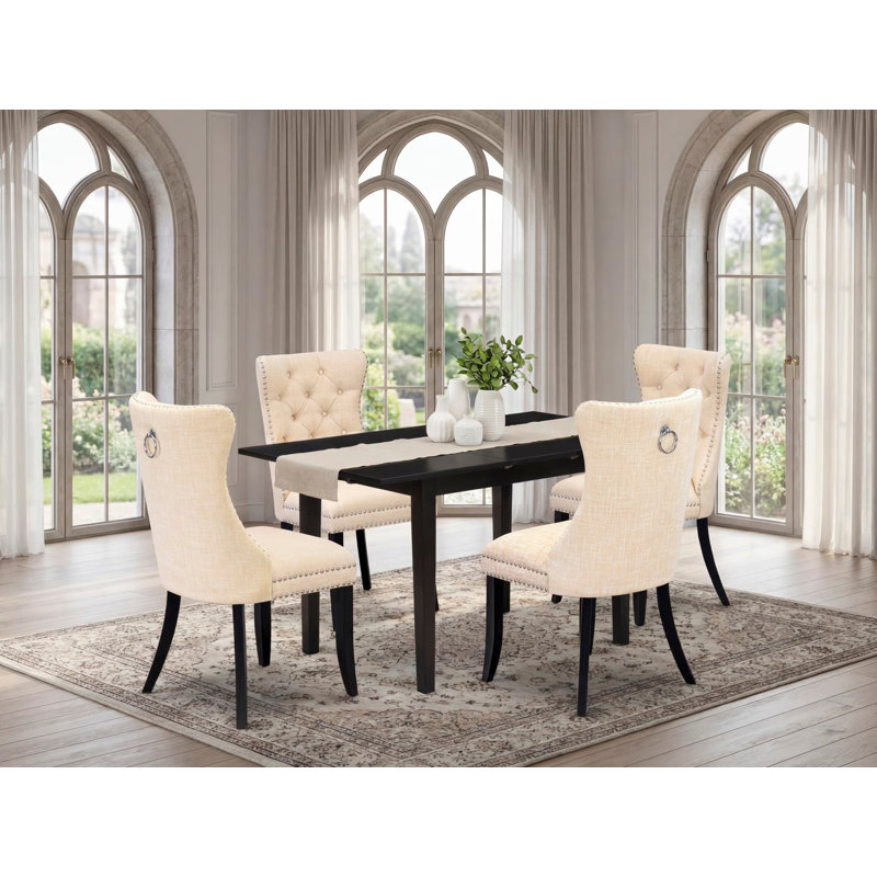 Ensemble de salle à manger 5 pièces comprenant une table rectangulaire en bois avec rallonge amovible et 4 chaises rembourrées, noir