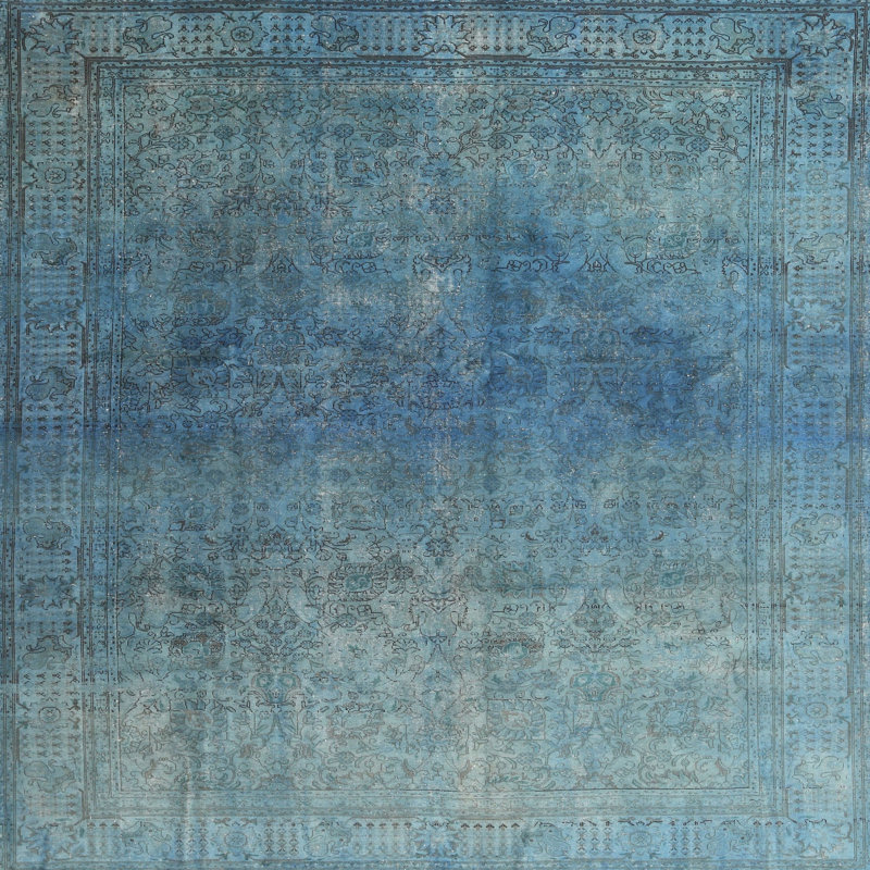 Tapis contemporain bleu ciel / vert mer, Carré de 6 pi