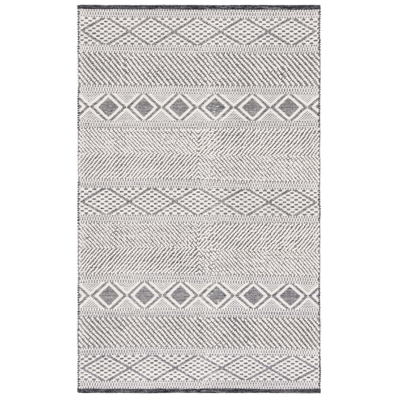 Tapis ivoire / noir fait à la main Dessiree, Rectangle de 5 pi x 8 pi