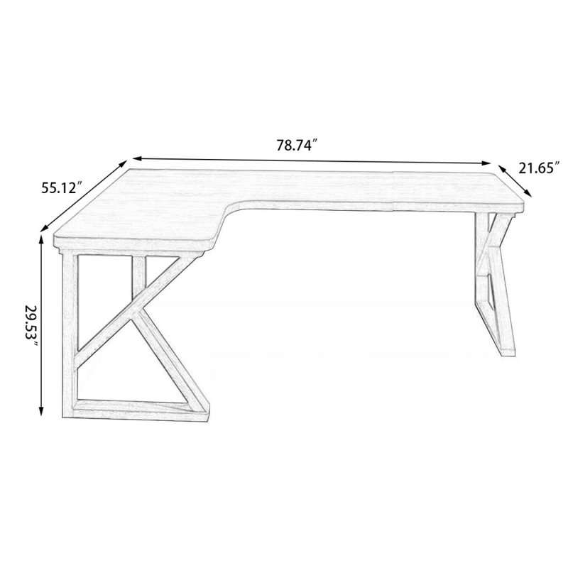 Bureau en bois massif en L Burlywood, 29.53" H x 78.74" W x 55.12" D, Retour à gauche