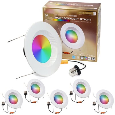 6 Inch RGBW Color Smart Downlight Retrofit With Baffle Trim, 1000 Lumen, Wifi Access, No Hub Required, and Compatible With Alexa Or Google Assistant ( -  MW LIGHTING, MW-D613-BA-RGBWIFI-6PK