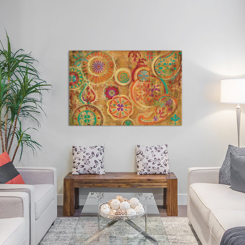 « contemporain motif cachemire », reproduction d’art sur toile tendue, H 26 po x l 40 po x P 1,5 po