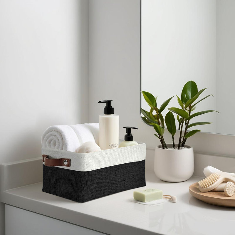 Bac de rangement pliable Decomomo | Cube de rangement pliable en tissu robuste avec poignées, Noir / blanc