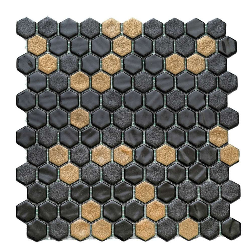 Eterna 1" x 1" Straight Edge Glass Mosaic Wall And Floor Tile, Black/Gold