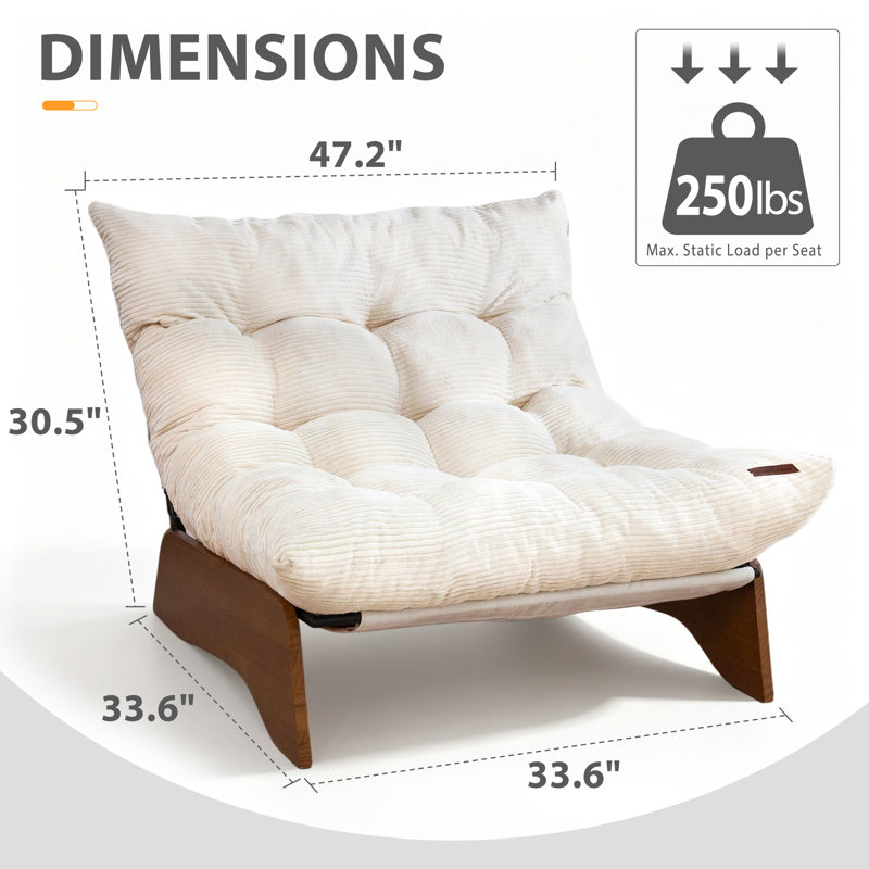 Fauteuil de salon ajustable, fauteuil lounge 3 positions, dossier réglable, fauteuil d'appoint capitonné, Beige-Corduroy