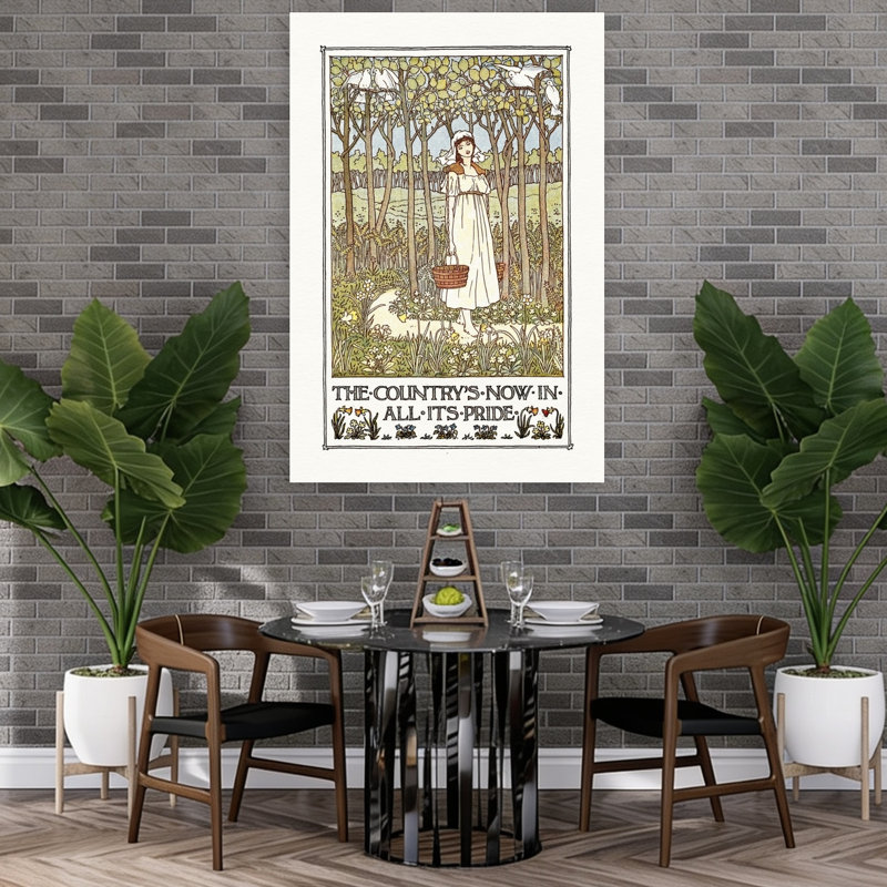 «Spring Maiden In Forest Peaceful Serene Tranquil Bird Forest Landscape», reproduction d'art mural, 60" H x 40" W