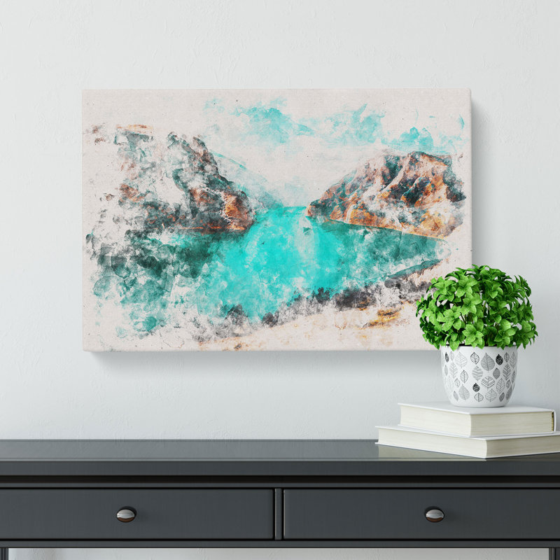 Lake Between The Mountains - Wrapped Canvas, 60cm H x 91cm W x 3cm D