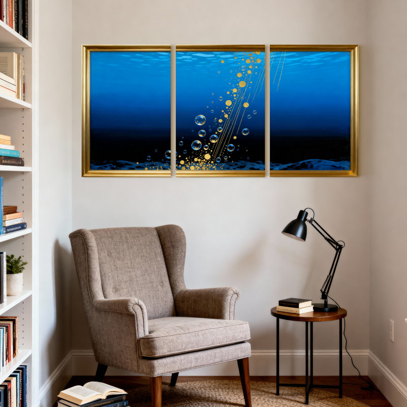 «Underwater Bubbles», ensemble de 3 reproductions d'art sur toile bleu pâle, H 18 po x l 36 po