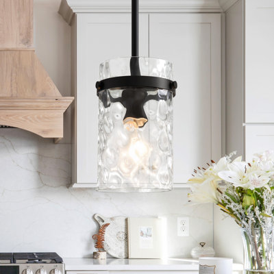 Levona 1 - Light 5.9" Kitchen Island Pendant with Clear Hammered Glass Shade