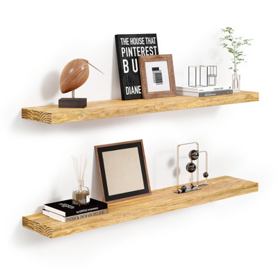 Jorgensen 2 Pieces  Pine Solid Wood Floating Shelves for Wall Decor, Kitchen, Bathroom, Workspace, 1.25in Thick