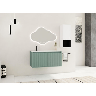 36" Floating Bathroom Vanity With Resin Basin And Side Unit, /White, Contemporary, Soft Close Plywood Finish Drawer, Modern Design,