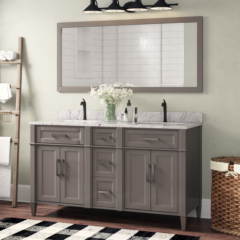 Monadnock 60" Double Bathroom Vanity Set with Mirror, Gray