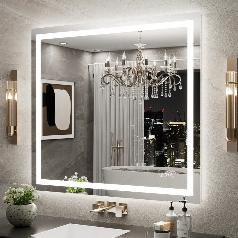 Led Backlit Frameless Lighted Bathroom Mirror Wall Mirror Dimmable Anti-fog, 40" x 36"