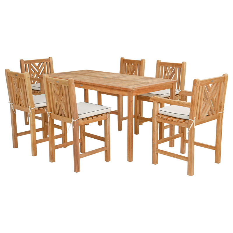 6 - Person Teak Wood Patio Dining Set with Rectangular Table , Cushions Included
