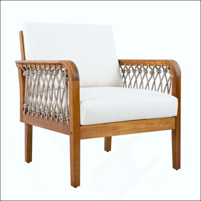 Fauteuil club d'extérieur en bois d'acacia avec corde tissée à la main