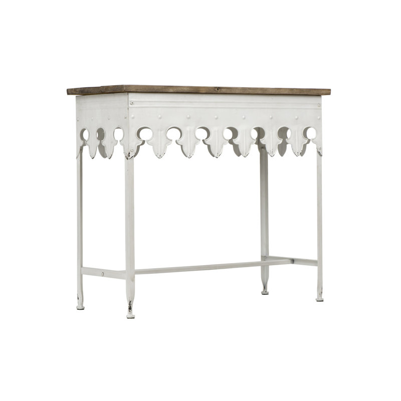 Deitra Rustic Farmhouse Metal Console Table with Solid Wood Top, Antique White