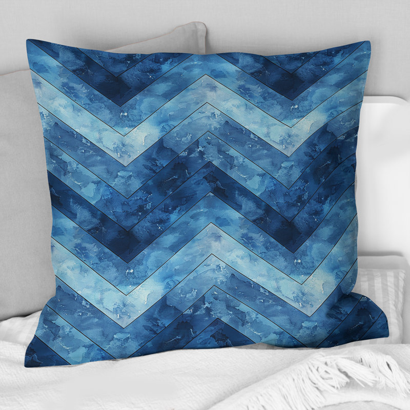 Blue  Chevron Patterns III - Modern Throw Pillow, 18"H x 18"W