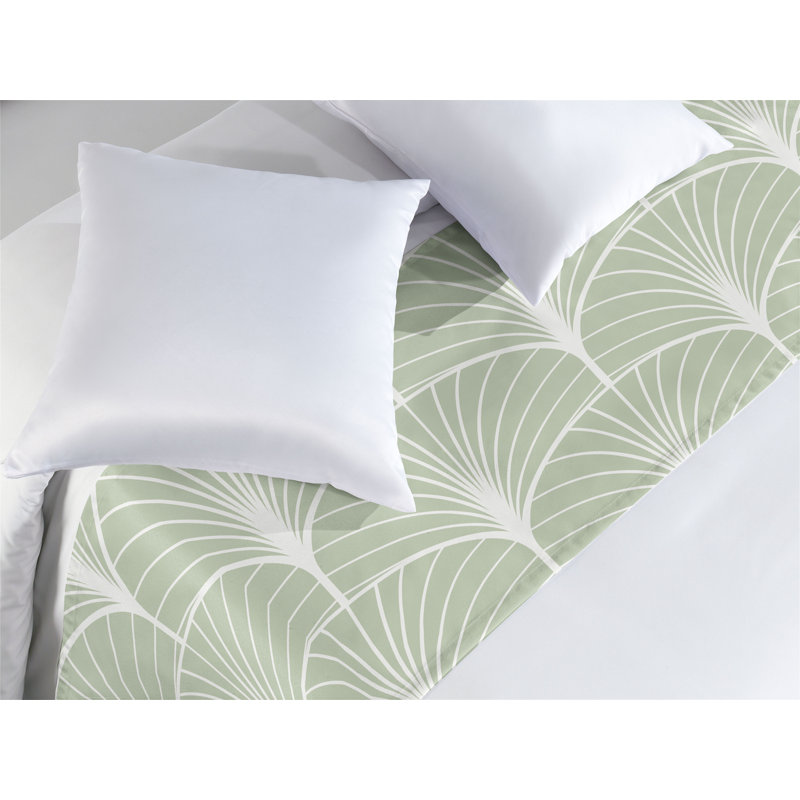  Chemin de lit en satin, Vert pâle / blanc, Très grand lit