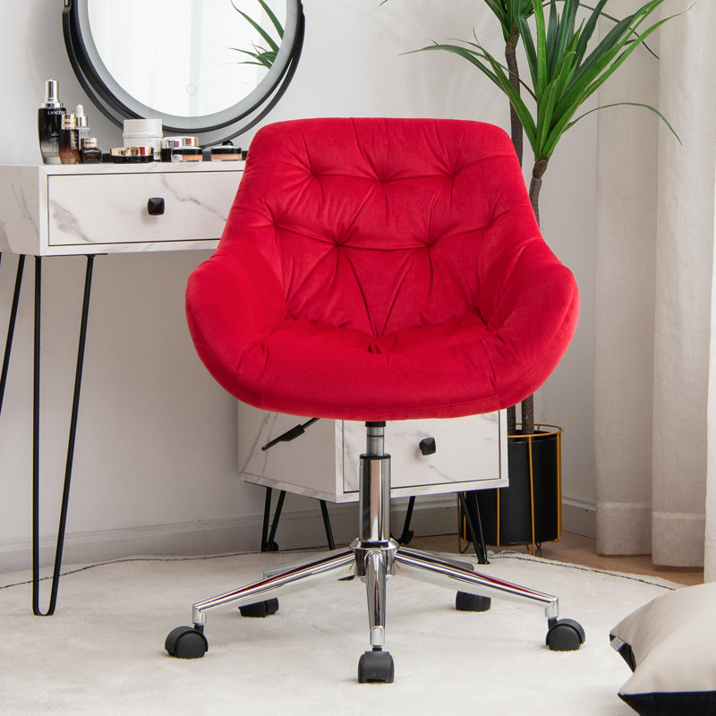 Rosdorf Park Rambler Velvet Office Chair, Red