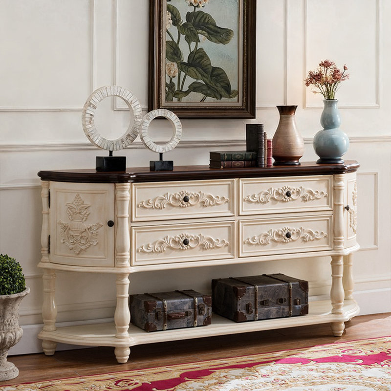 Console en bois massif 78,7 po , Brun, Beige
