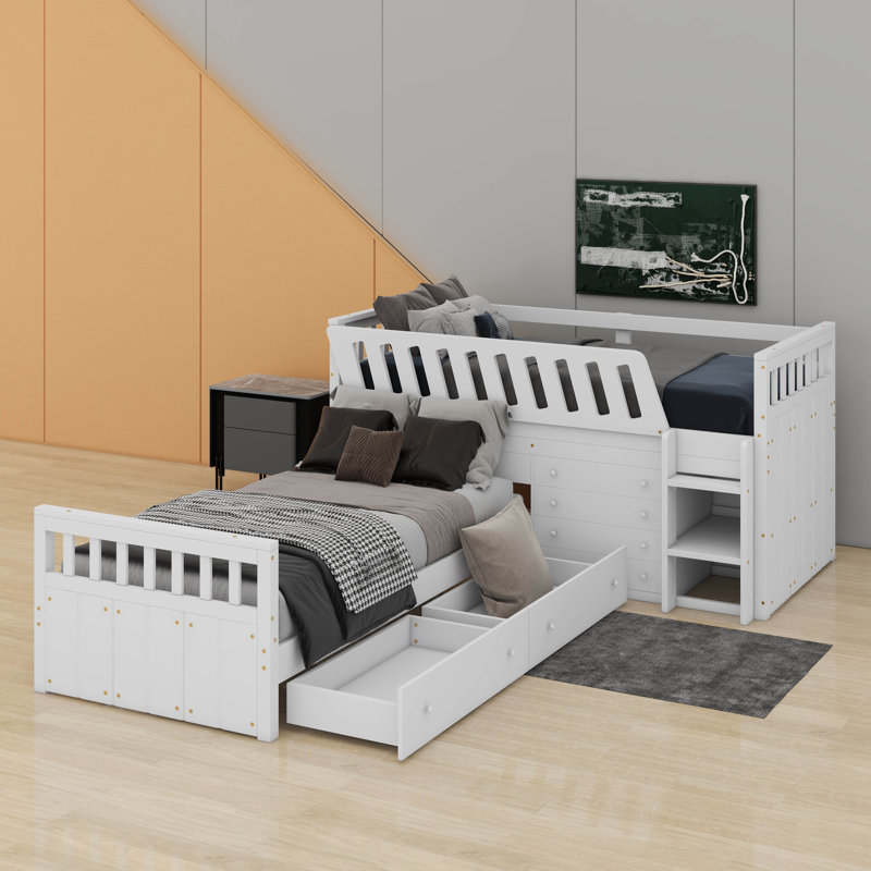 Lit mezzanine simple en L et lit plateforme simple avec tiroirs en L
