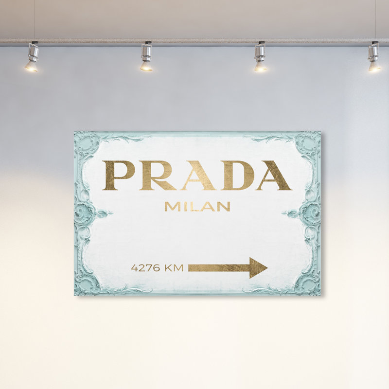 «Milan Sign Aqua», art textuel sur toile, H 36 po x l 54 po, Toile tendue
