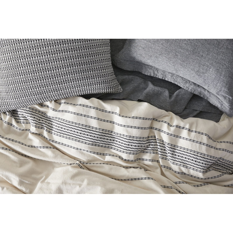 Housse de couette Rippled Stripe Organic, Housse de couette double / grand, Ivoire/noir