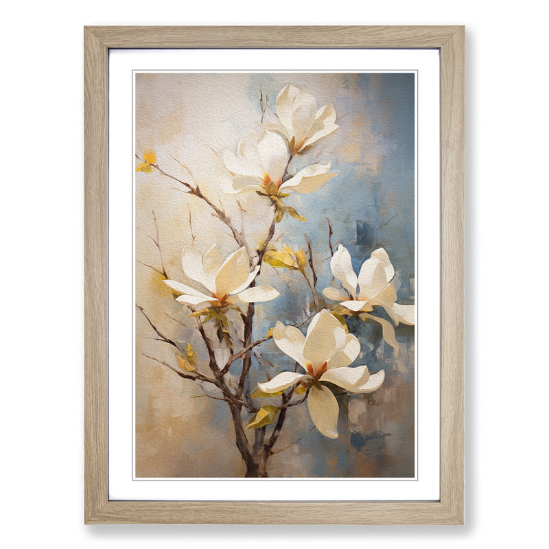 Magnolia Flower Impressionism - Framed Print, 46cm H x 34cm W x 2cm D, Oak Framed
