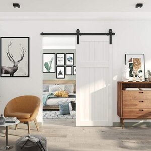 Classic Design Single Track Non-Bypass One Door Hardware Kit, Black Rustic( Door Not Included)