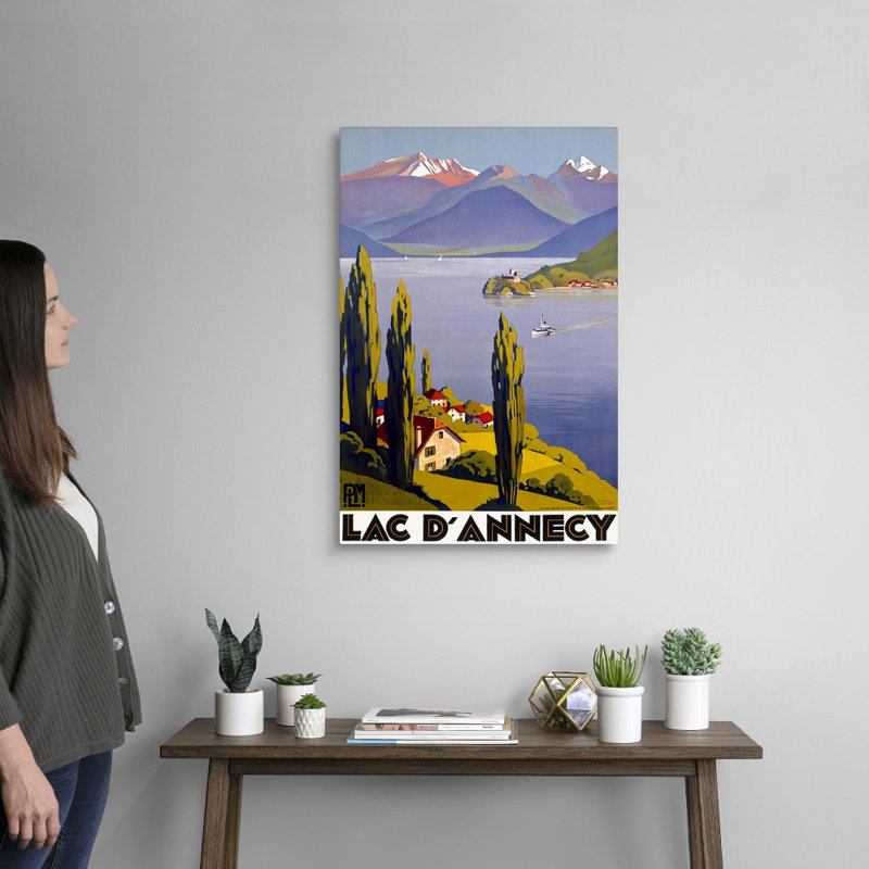 Reproduction d'art sur toile tendue, "Lac Lac d'Annécy", par Roger Broders, Toile tendue, H 30 po x l 20 po x P 1,25 po