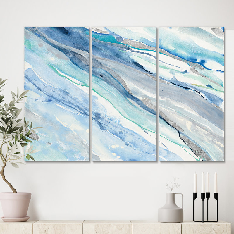 " Blue Silver Spring II " 3 - Pieces Painting Print, 28" H x 36" W x 1" D