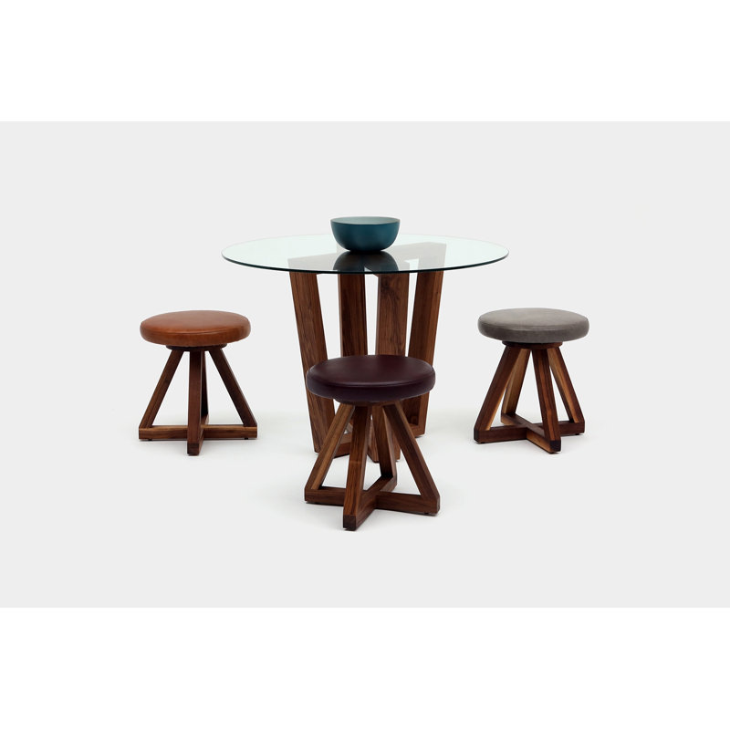 Gax Round Glass Dining Table, 42" W x 42" L, Solid Walnut