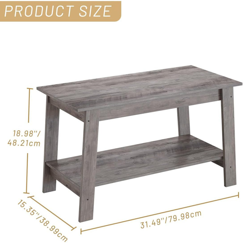 31.5 Inch Coffee Table with 2-Tier Storage, Modern Industrial Rectangular Living Room Table, Compact MDF & Particle Board Build, Durable & Easy Assembly, Ideal for Apartments & Offices
