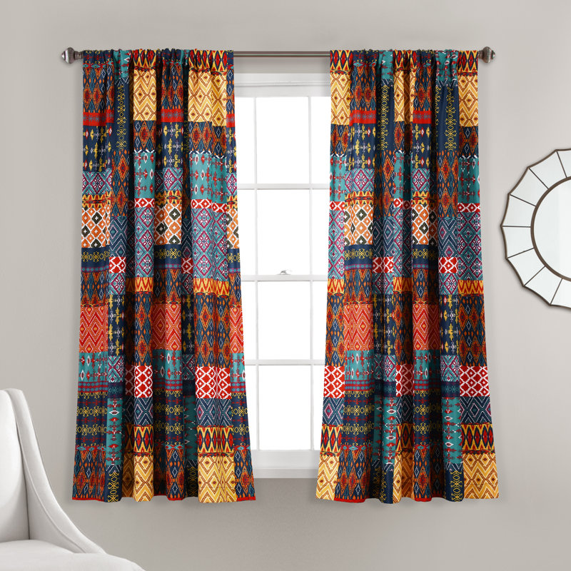 Misha Room Darkening Curtain Pair, 63"H x 52"W, Gray/Yellow/Blue