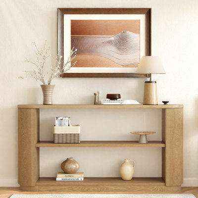Console avec tablette ouverte et grain de bois élégant