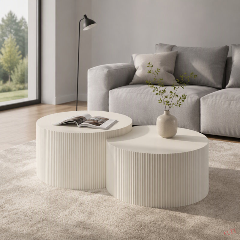 Ensemble de tables basses gigognes à rayures verticales pour salon, chambre à coucher (ensemble de 2 pièces), Beige