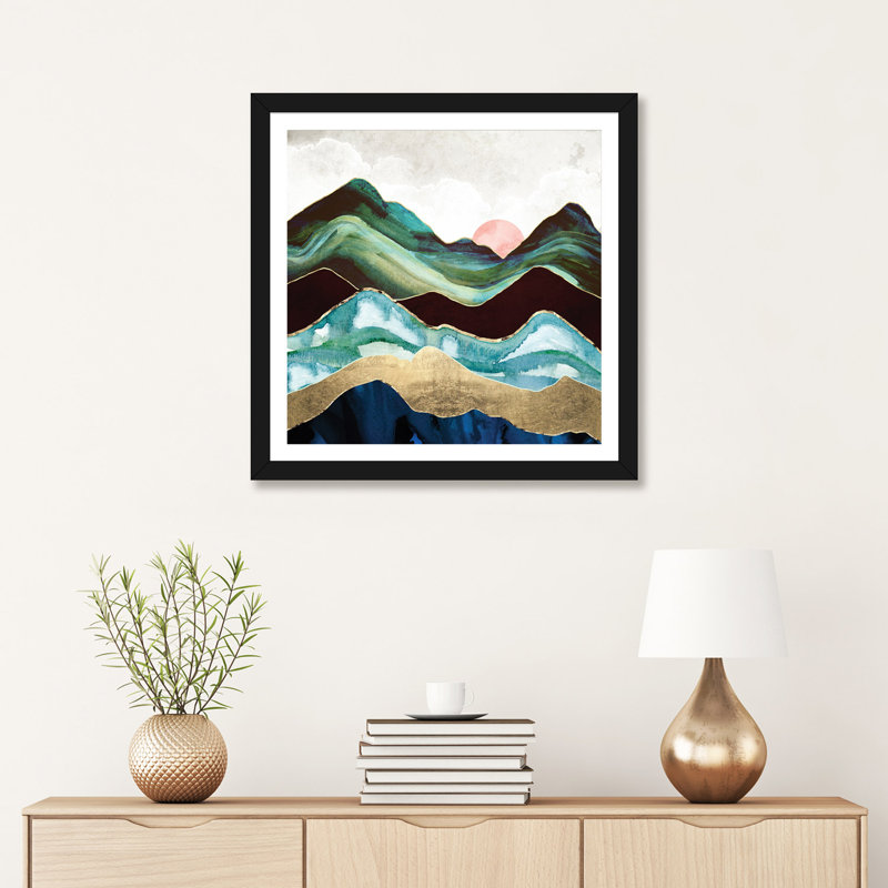 Velvet Mountains - imprimé, Blanc / aubergine / banane / brun clair / rouge br, H 24 po x l 24 po x p 1 po