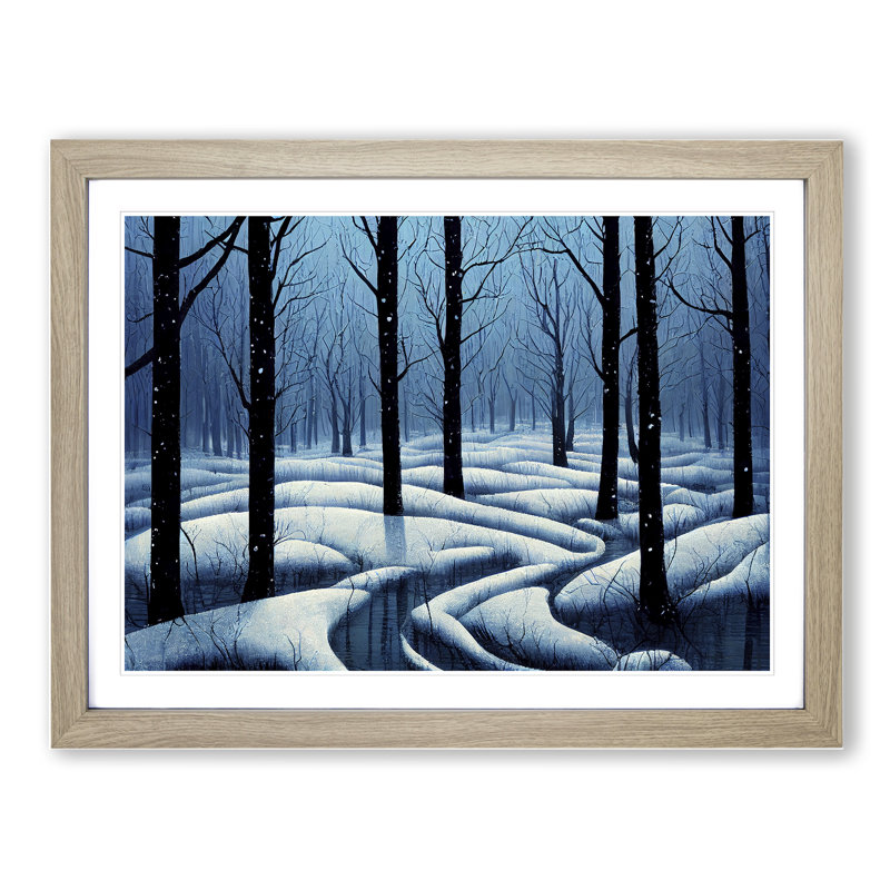 XH1022-10181X Winter Forest Evening - Single Picture Frame Print, 34cm H x 46cm W x 2cm D, Oak