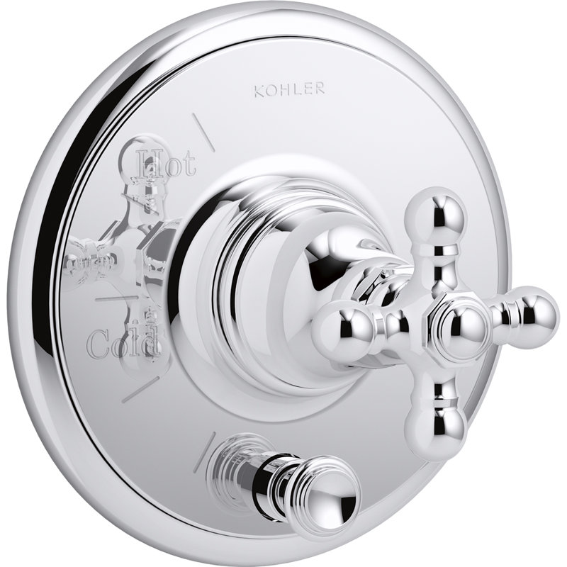 Kohler Artifacts Rite-Temp Valve Trim with Push-Button Diverter and Cross Handle, Polished Chrome