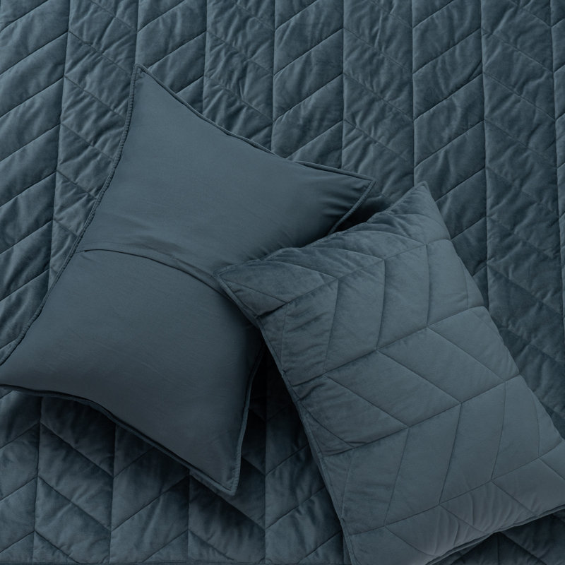 Ultra Soft Velvet Quilt Set, Stormy Blue, Queen Quilt + 2 Queen Shams