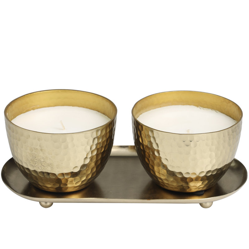 Metal Rose in Paradise Scented Grid Patterned 10 oz 1 Wick Decorative Candle with White Wax, Gold