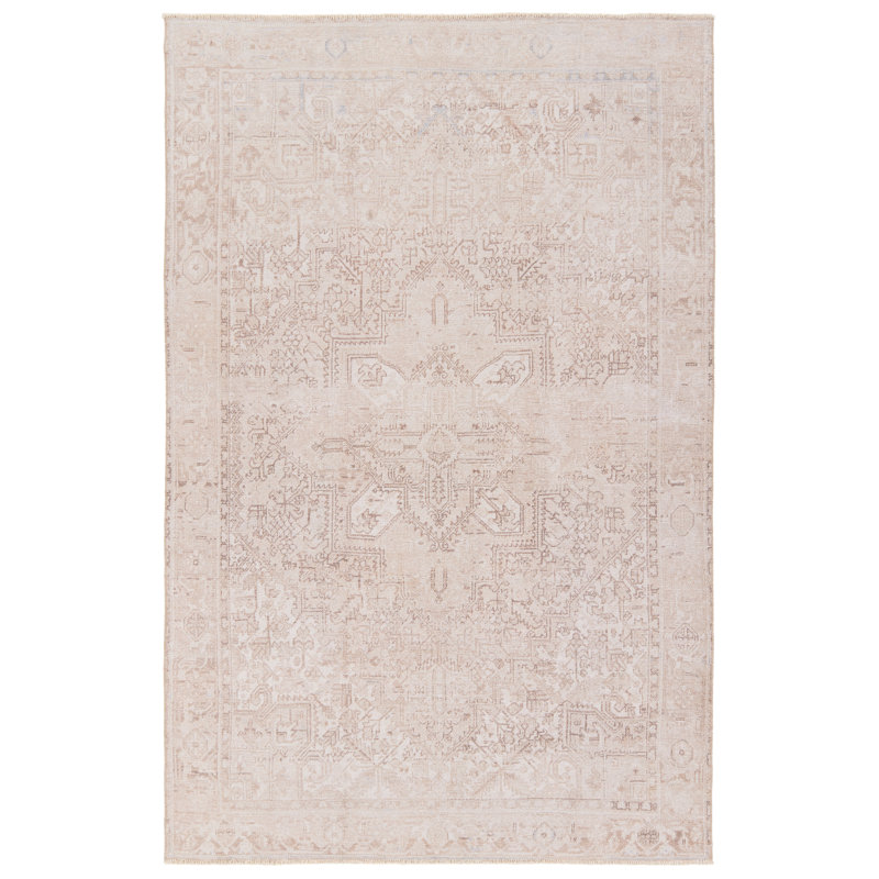 Vibe by Bungalow Rose Afshari Medallion Machine Washable Tan/Cream Area Rug, Runner 2'6" x 8'