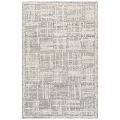 Wenee Abstract Hand Tufted Wool Cotton Geometric Rug in Dark Gray/Ivory