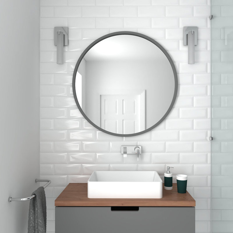 Metal Flat Wall Mirror, Grey