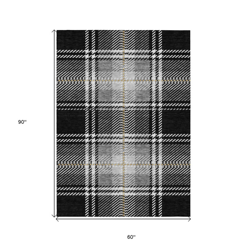 Tapis intérieur lavable à carreaux noir et or 5 pi x 8 pi