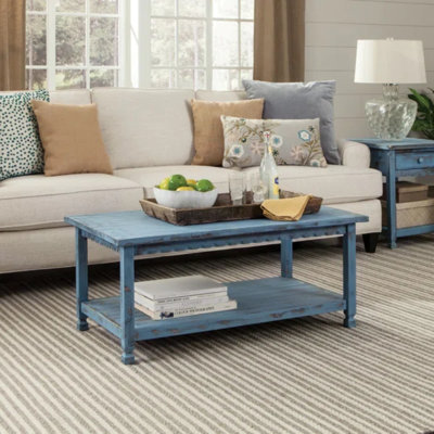 Brigid Country Cottage Farmhouse Coffee Table - 42x24x18 Inch Coffee Table with Storage Shelf for Living Room Decor - Rustic Living Room Furniture