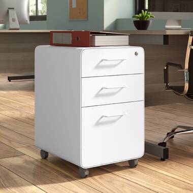 Poppin White + Light Gray Mini Stow 2-Drawer File Cabinet Rolling