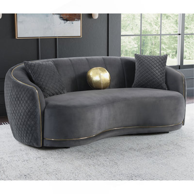 Luxe Dark Grey Upholstered Curved Sofa