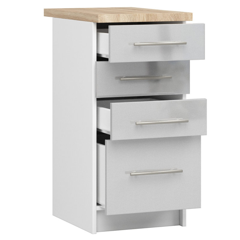 OLIWIA kitchen base cabinet in white, light gray gloss Base Unit, 85cm H x 40cm W x 46cm D